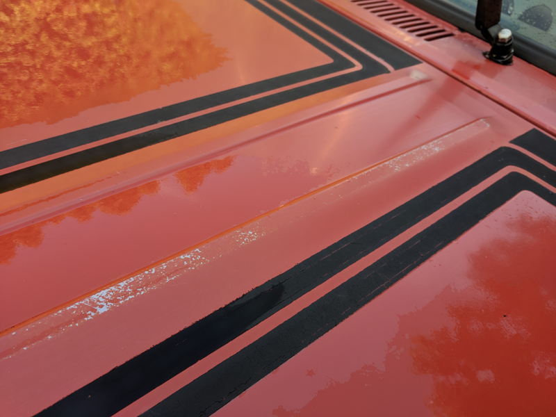 Paint missing, will actually make a white cloth red when you wipe it.